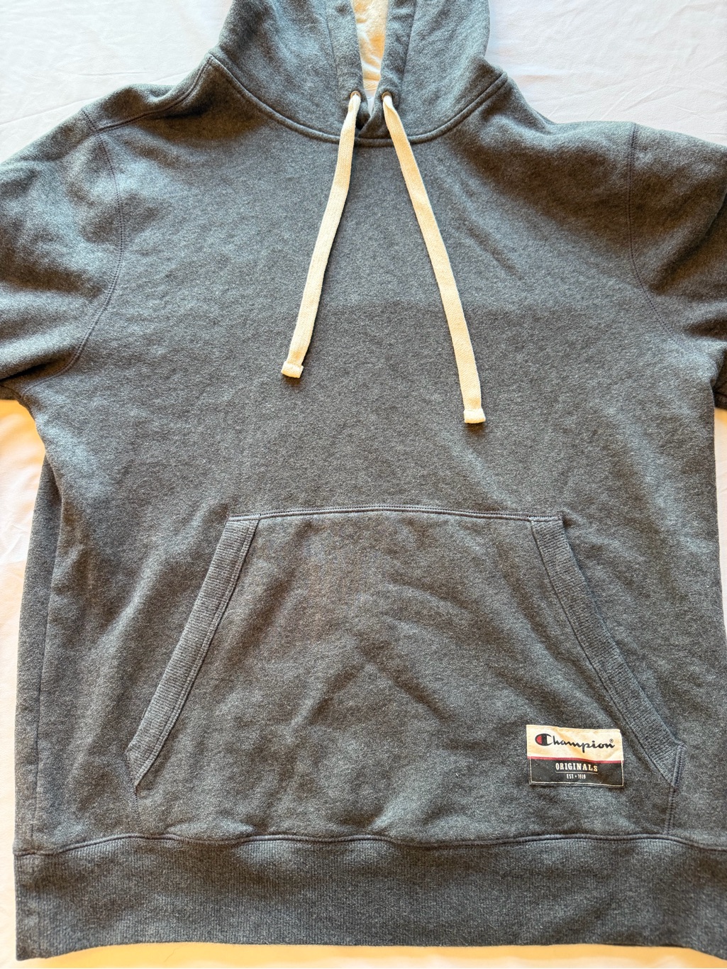 Champion Charcoal Gray Pullover Hoodie With Cream Drawcords